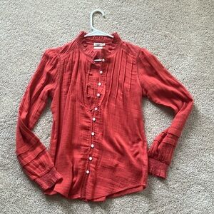 Faherty cotton orange red cotton button up blouse